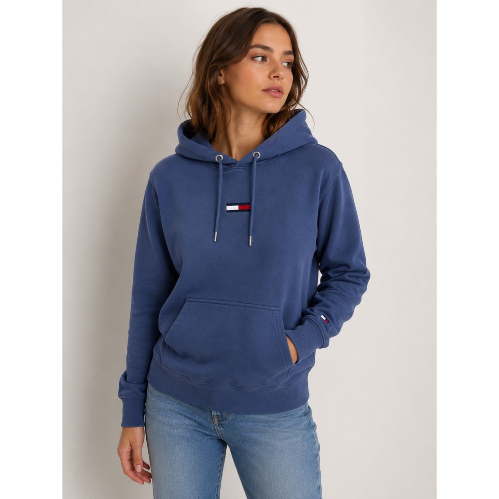 Tommy Jeans Womens XS Blue Logo‎ Pullover Hoodie Sweatshirt Fleece Streetwear